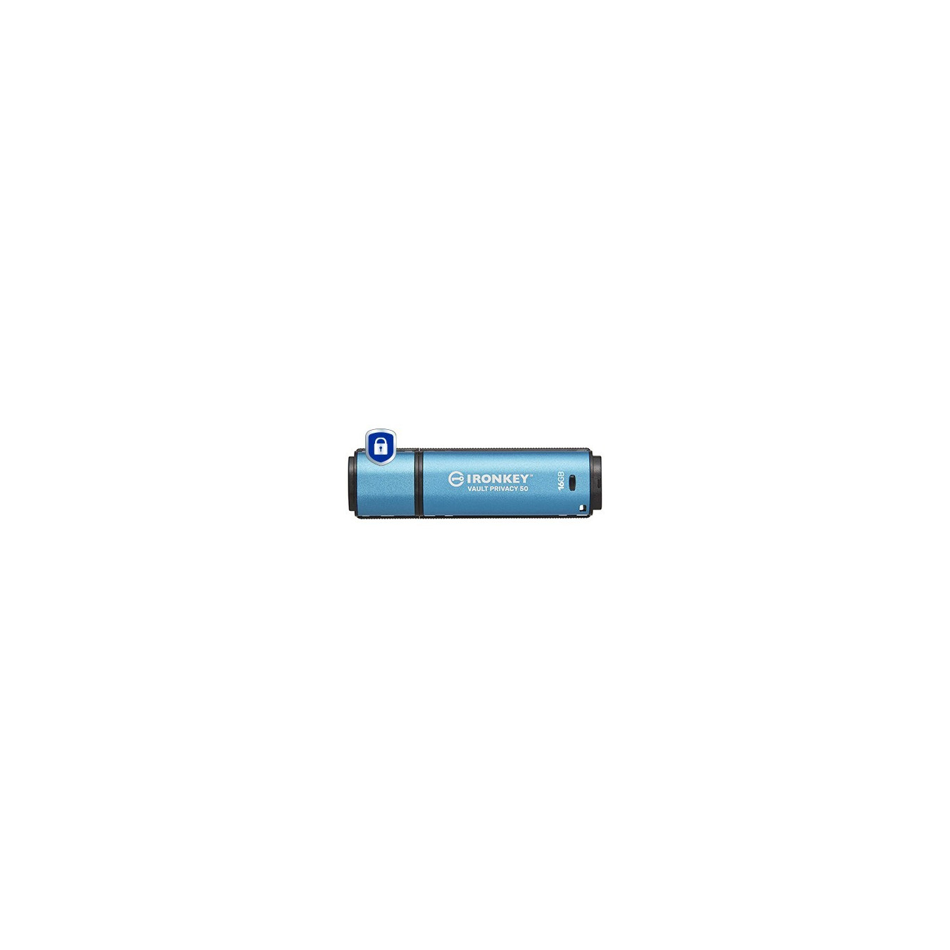 Kingston IronKey Vault Privacy 50 - 16GB USB 3.2 Gen1 Type-A Encrypted Flash Drive, Black/Blue, AES-256 FIPS 197