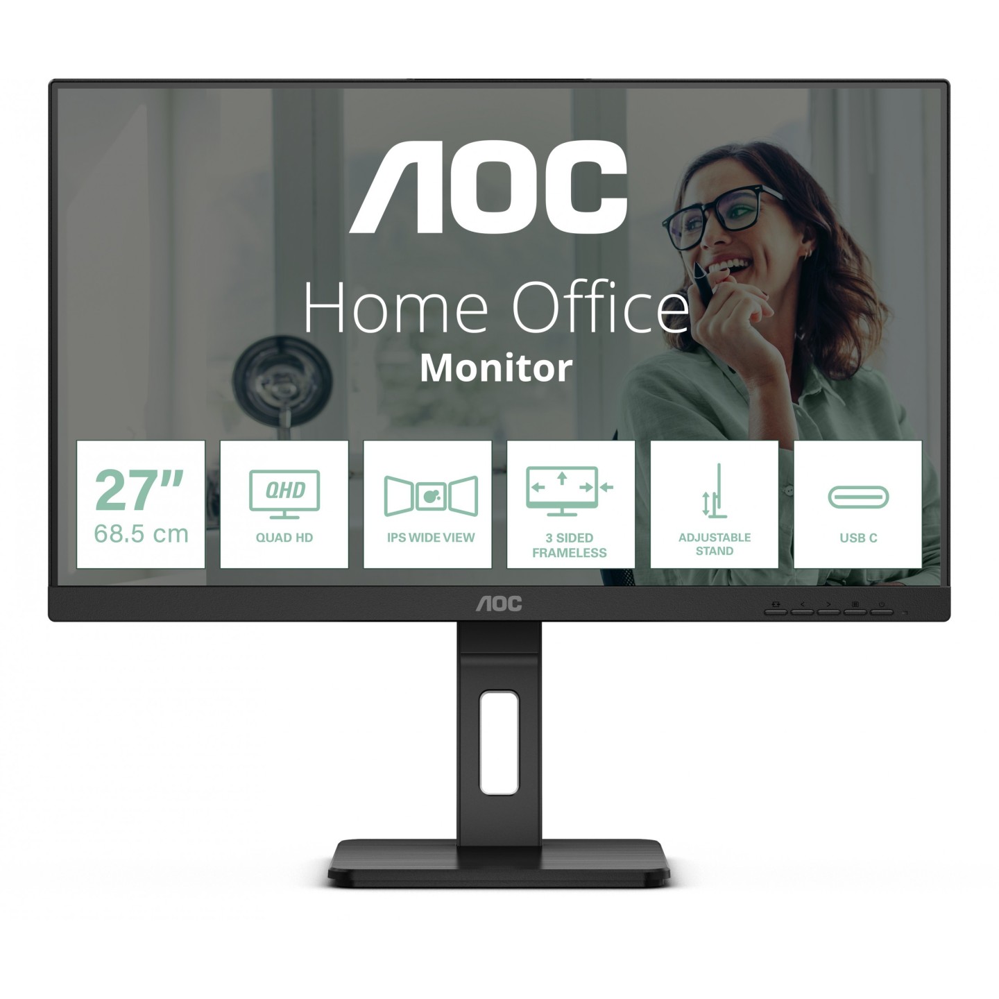 AOC Q27P3CV 27" QHD IPS Monitor 75Hz 4ms USB-C 65W - Black (Boxed) — Buy in Cyprus with Fast Delivery