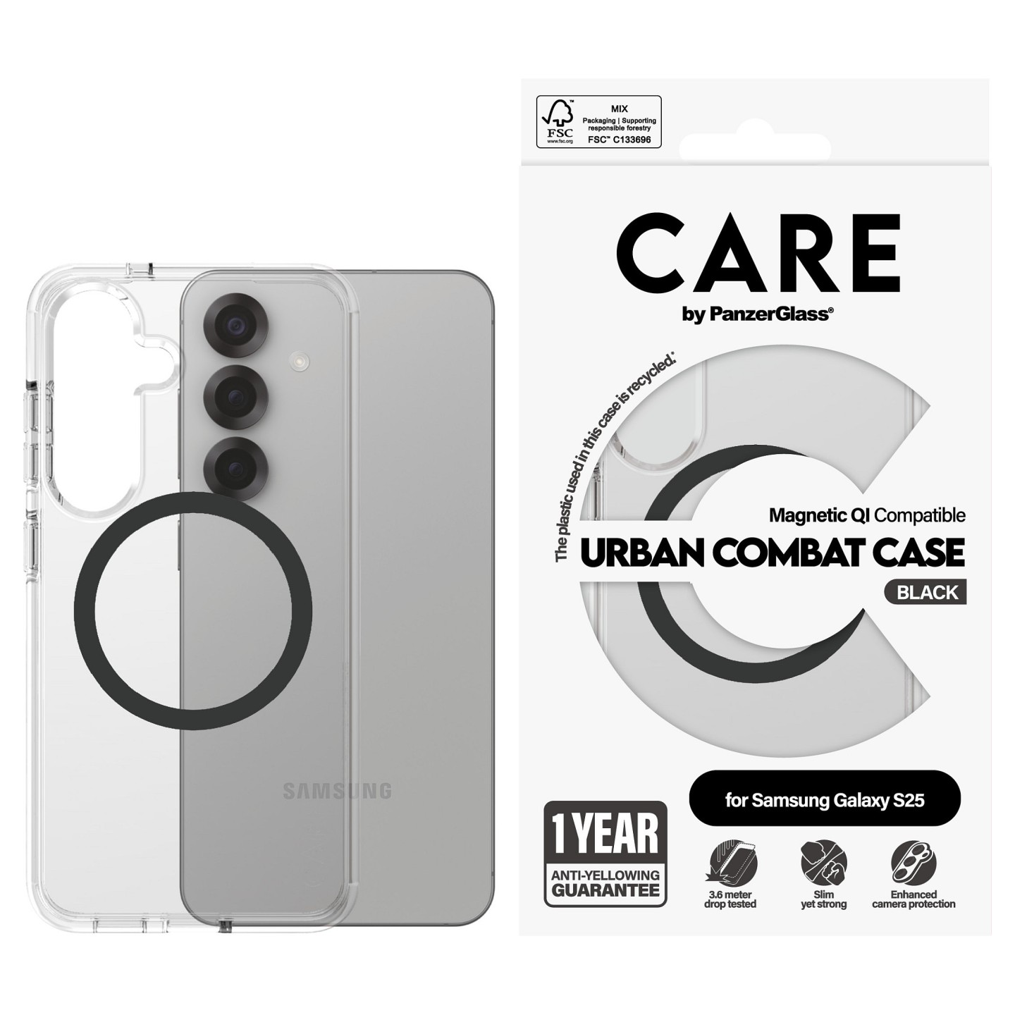 CARE Flagship Case Clear w. Black QI Compatible Galaxy S25 — Buy in Cyprus with Fast Delivery