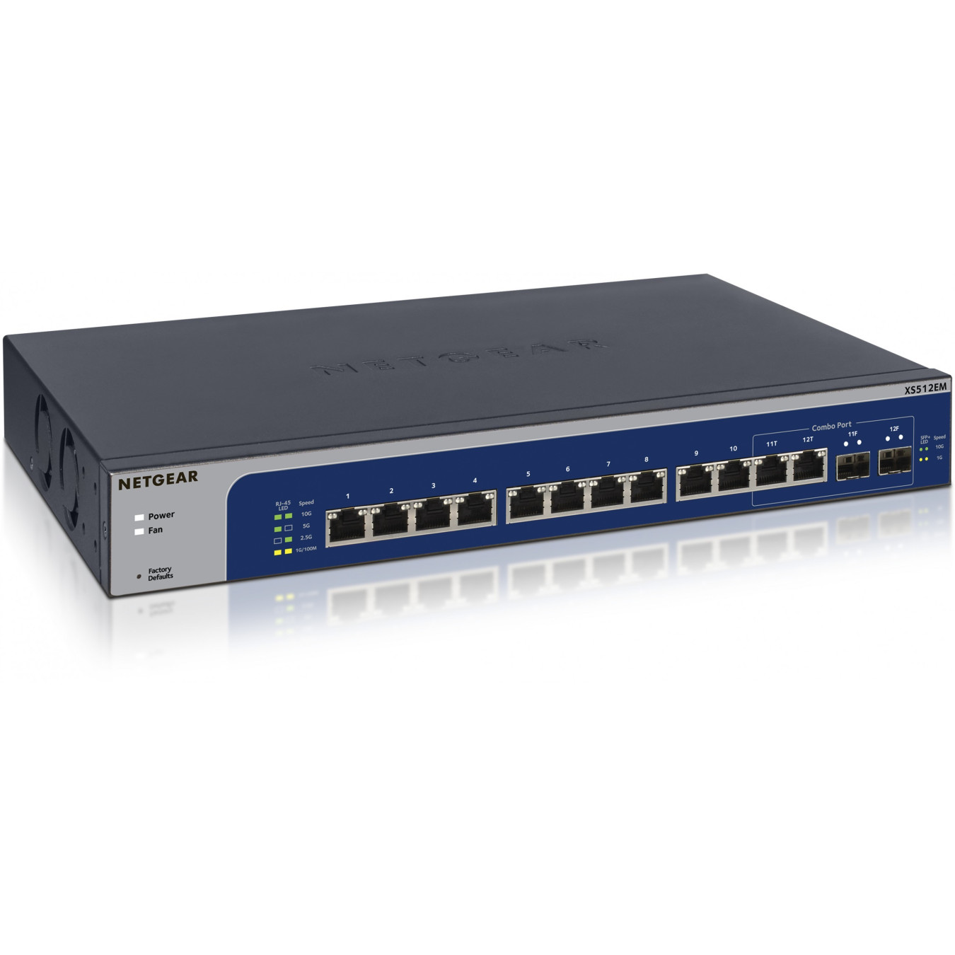 NETGEAR XS512EM-100NUS - 12-Port 10G RJ45 + 2x SFP+ Managed L2 Switch, 1U Rackmount, Blue/Grey
