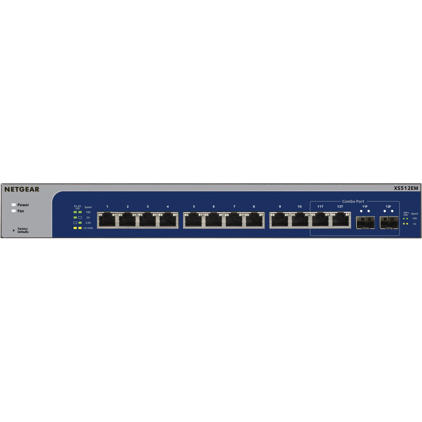 NETGEAR XS512EM-100NUS - 12-Port 10G RJ45 + 2x SFP+ Managed L2 Switch, 1U Rackmount, Blue/Grey