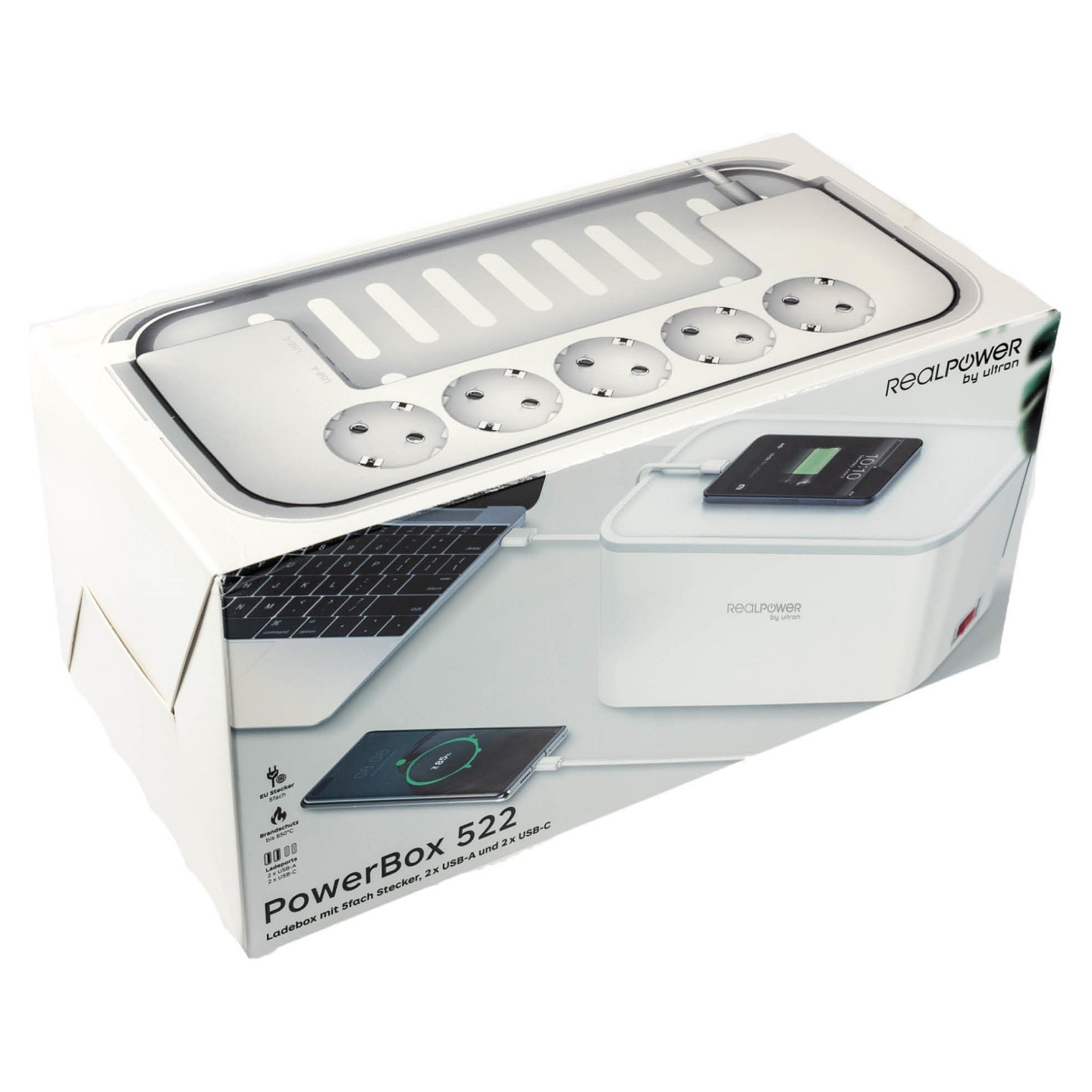 RealPower PowerBox 522 - 1.5 m - Drinnen - Weiß - 5 AC-Ausgänge - 3.1 A - 5 V — Buy in Cyprus with Fast Delivery
