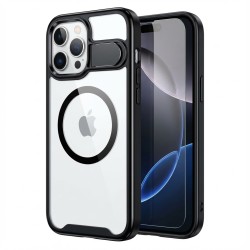 Case aus 10H Hartglas mit Kickstand für Apple iPhone 16 Plus. Transparent Schwarz. GA-MAGCS-IP24-BLS67BLK
