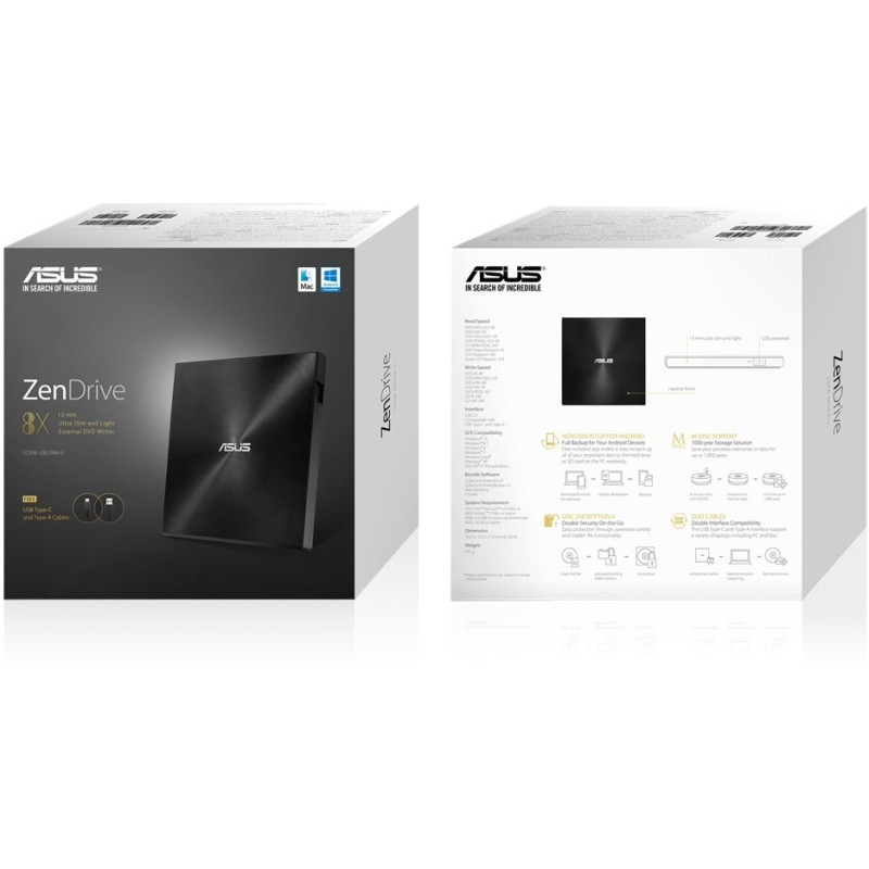 Buy ASUS ZenDrive U9M ASDRW-08U9M-U - External Slim DVD±RW Drive, Black, USB 2.0 in Cyprus, Nicosia, Limassol, Larnaka, Pafos