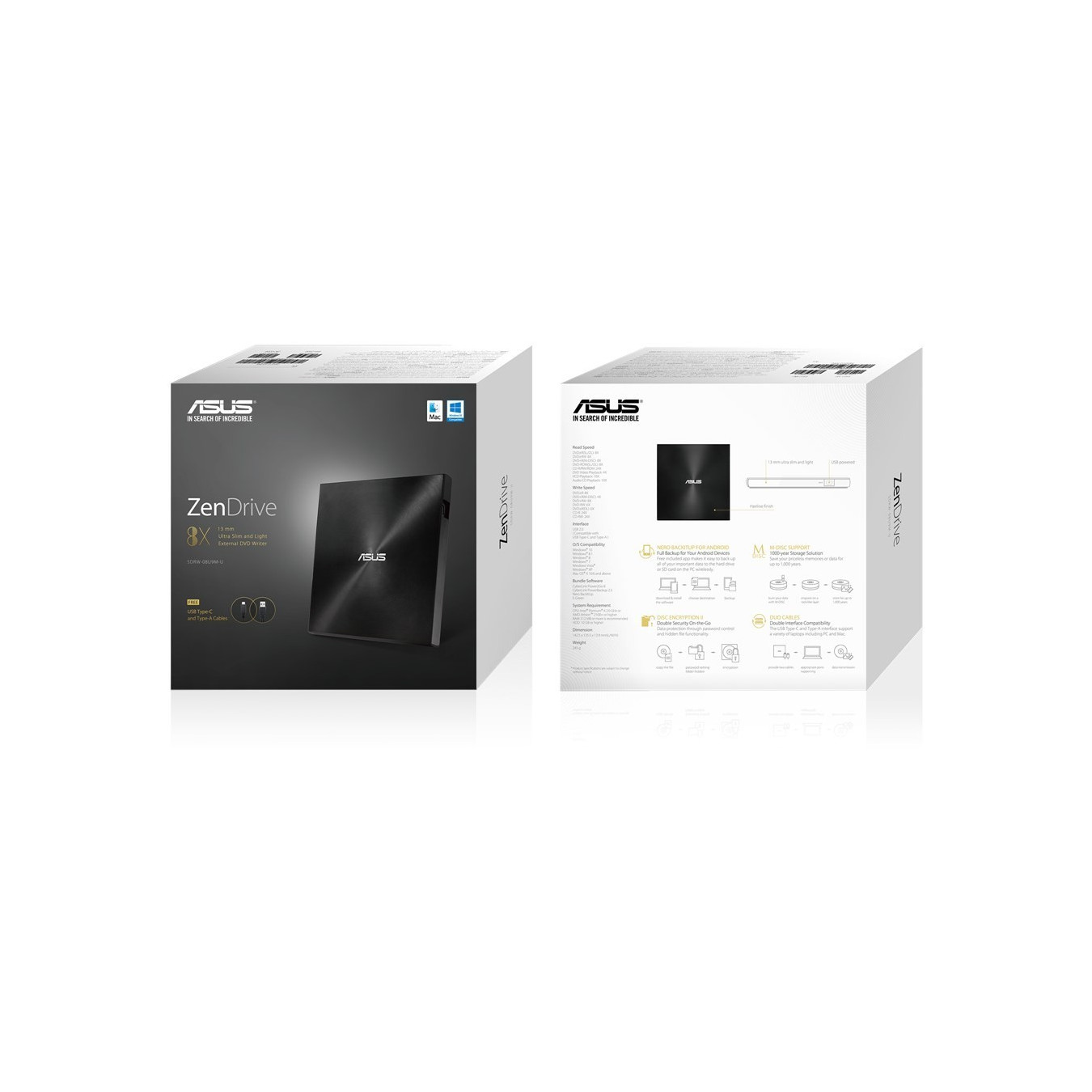 ASUS ZenDrive U9M ASDRW-08U9M-U - External Slim DVD±RW Drive, Black, USB 2.0 — Buy in Cyprus with Fast Delivery