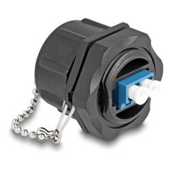 Delock LWL Einbaubuchse LC Duplex zu LC Duplex mit Verschlusskappe Singlemode IP68 staub- und wasserdicht