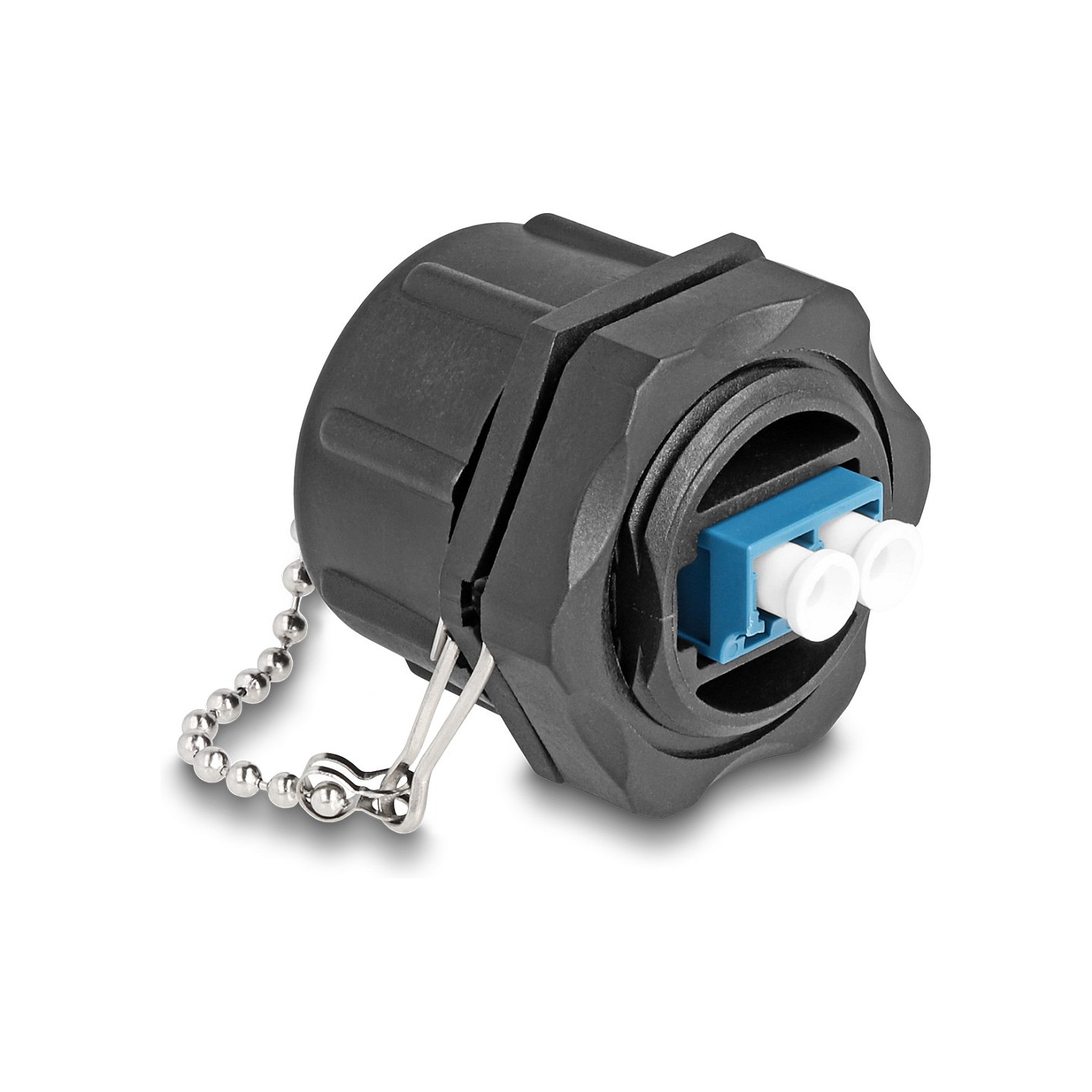 Delock LWL Einbaubuchse LC Duplex zu LC Duplex mit Verschlusskappe Singlemode IP68 staub- und wasserdicht