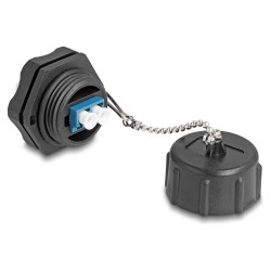 Delock LWL Einbaubuchse LC Duplex zu LC Duplex mit Verschlusskappe Singlemode IP68 staub- und wasserdicht
