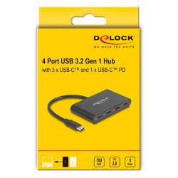 DELOCK USB 3.2 Gen 1 USB Type-C Hub mit 3 x USB Type-C Buchse + 1 x USB Type-C PD 100 Watt — Buy in Cyprus with Fast Delivery