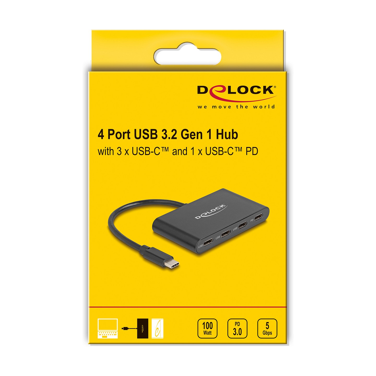 DELOCK USB 3.2 Gen 1 USB Type-C Hub mit 3 x USB Type-C Buchse + 1 x USB Type-C PD 100 Watt — Buy in Cyprus with Fast Delivery