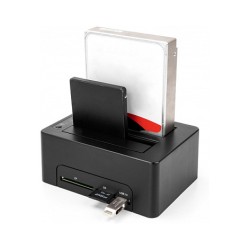 USB Dual Dockingstation für 2 x SATA HDD SSD mit Klon Funktion und Card Reader + zusätzlichem USB Port
