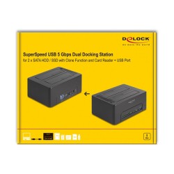 USB Dual Dockingstation für 2 x SATA HDD SSD mit Klon Funktion und Card Reader + zusätzlichem USB Port