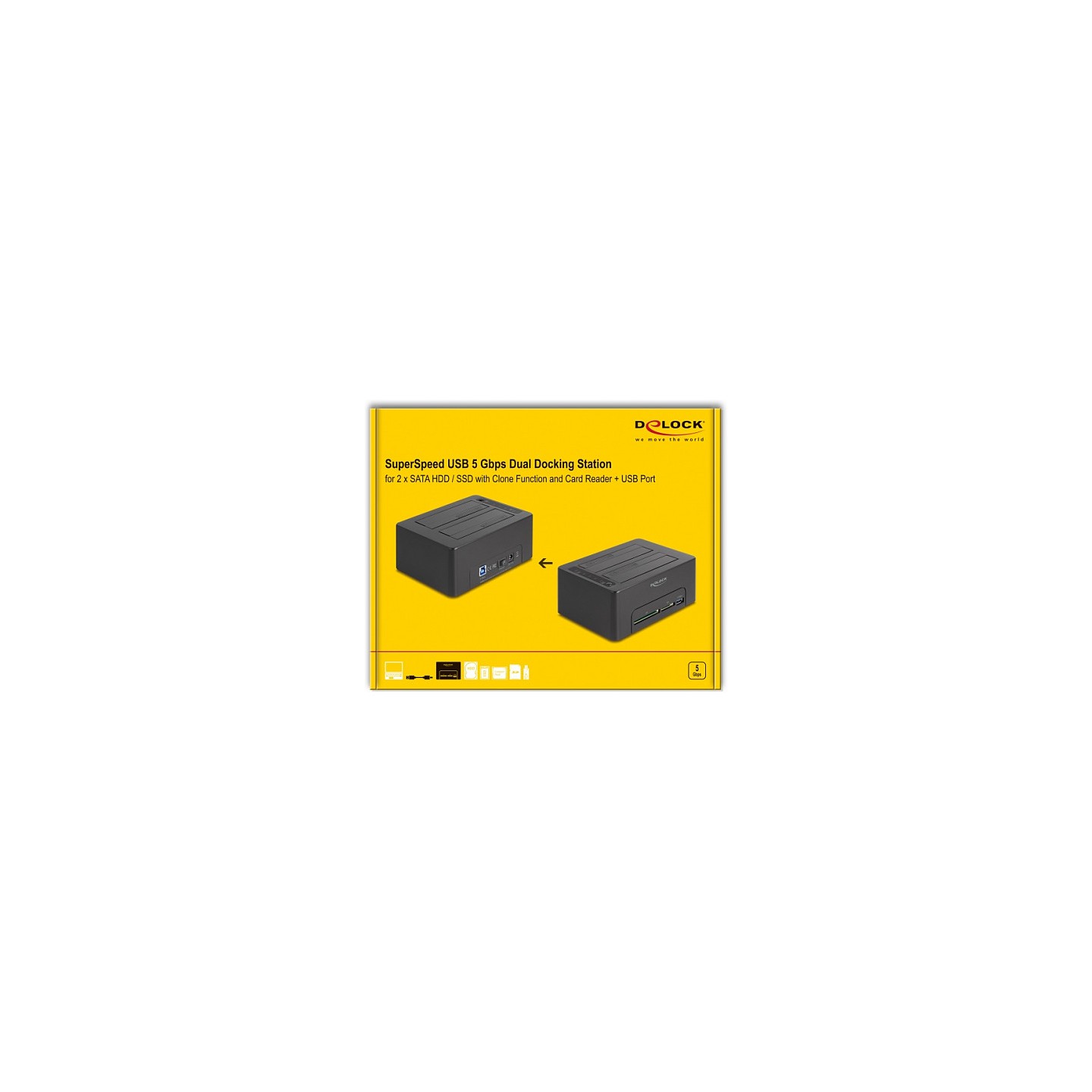 USB Dual Dockingstation für 2 x SATA HDD SSD mit Klon Funktion und Card Reader + zusätzlichem USB Port
