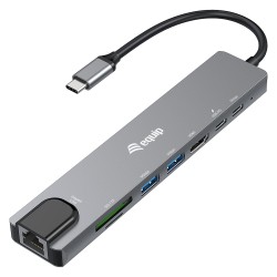 Equip Adapter USB-C - to HDMI.GbE.3xUSB3.2 Gen1.SD TF.PD 100W — Buy in Cyprus with Fast Delivery