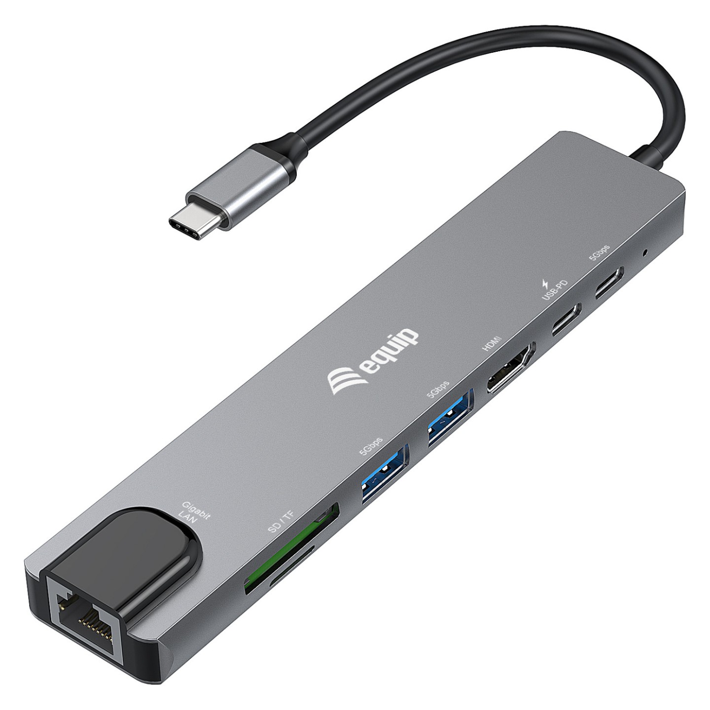 Equip Adapter USB-C - to HDMI.GbE.3xUSB3.2 Gen1.SD TF.PD 100W — Buy in Cyprus with Fast Delivery