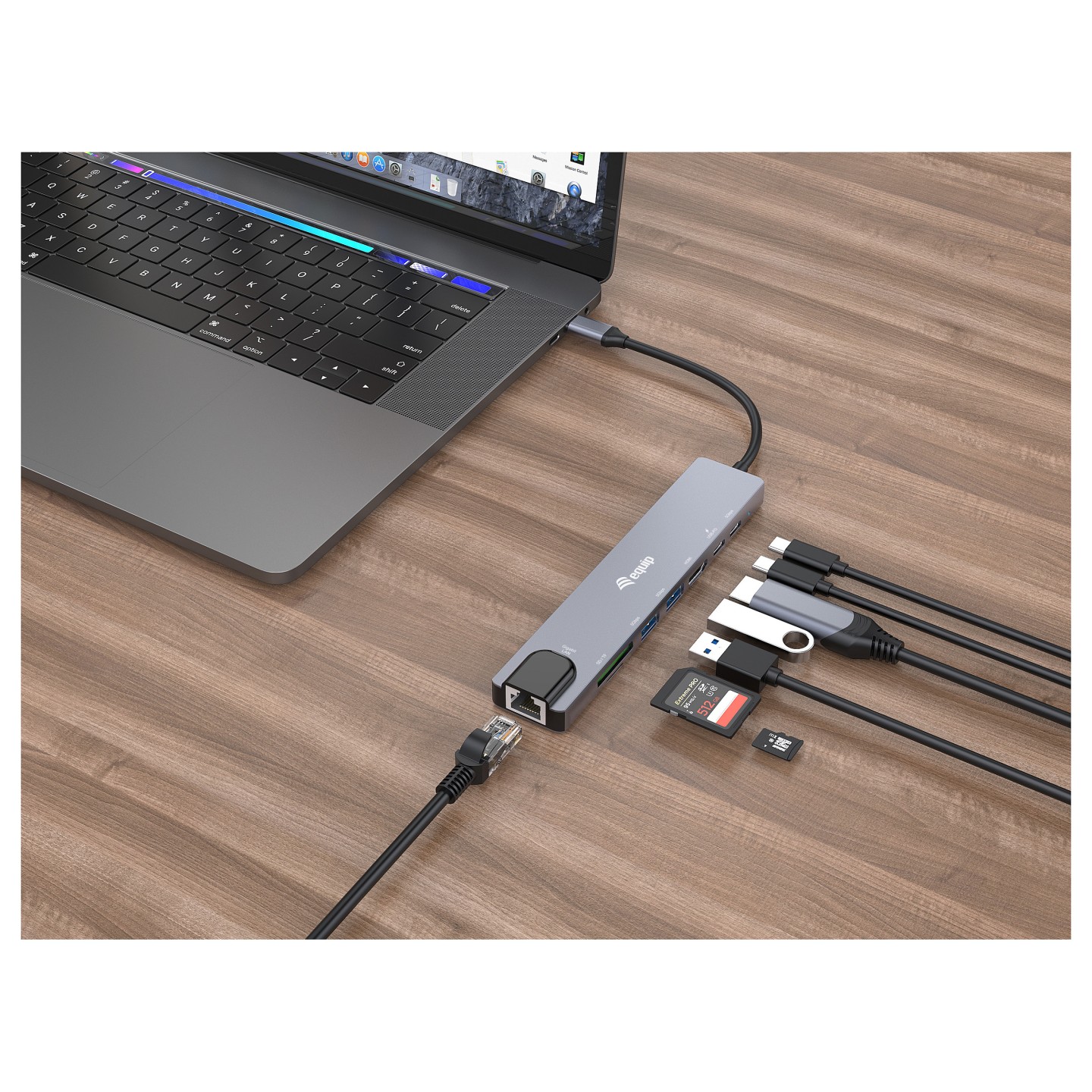 Equip Adapter USB-C - to HDMI.GbE.3xUSB3.2 Gen1.SD TF.PD 100W — Buy in Cyprus with Fast Delivery
