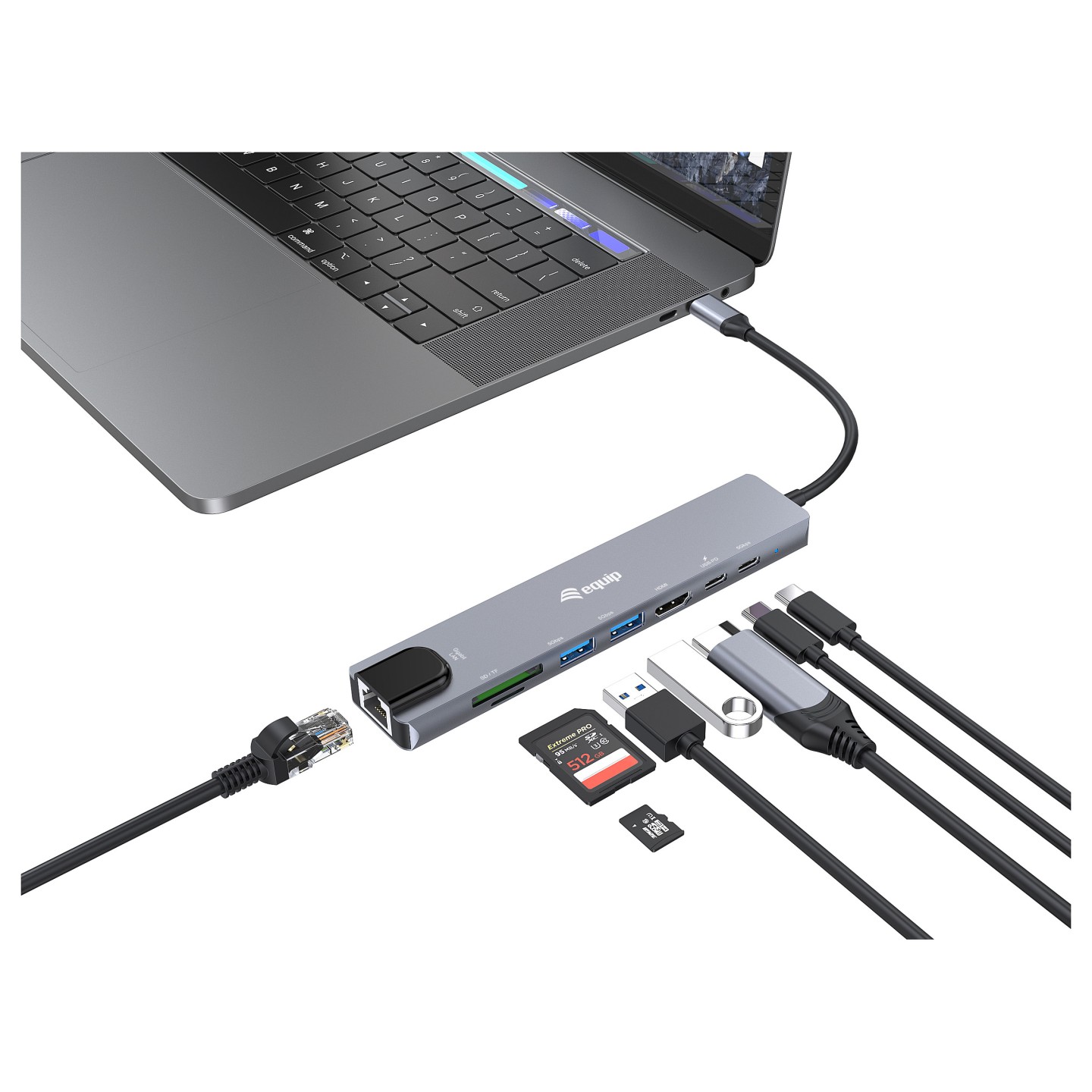 Equip Adapter USB-C - to HDMI.GbE.3xUSB3.2 Gen1.SD TF.PD 100W — Buy in Cyprus with Fast Delivery