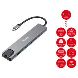 Equip Adapter USB-C - to HDMI.GbE.3xUSB3.2 Gen1.SD TF.PD 100W — Buy in Cyprus with Fast Delivery