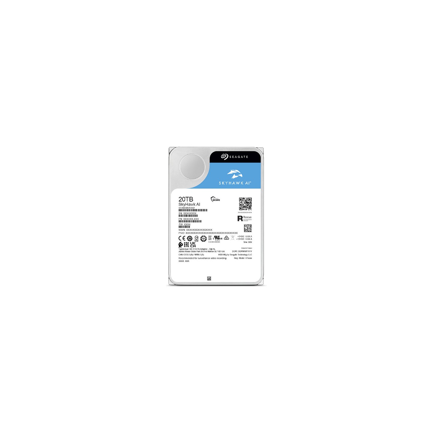 SEAGATE Surveillance Video Optimized AI Skyhawk 20TB HDD SATA 6Gb s 512MB cache 3.5inch CMR Helium