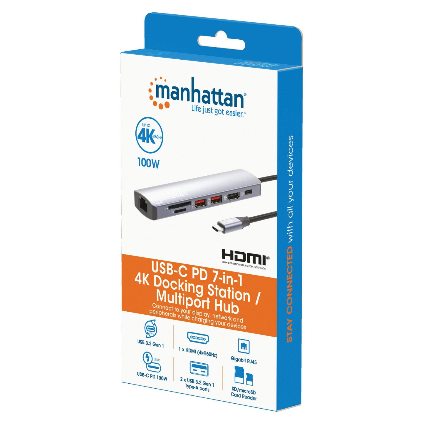 MANHATTAN 7-in-1 4K USB-C Dockingstation 1xHDMI 2xUSB 10Gb s — Buy in Cyprus with Fast Delivery
