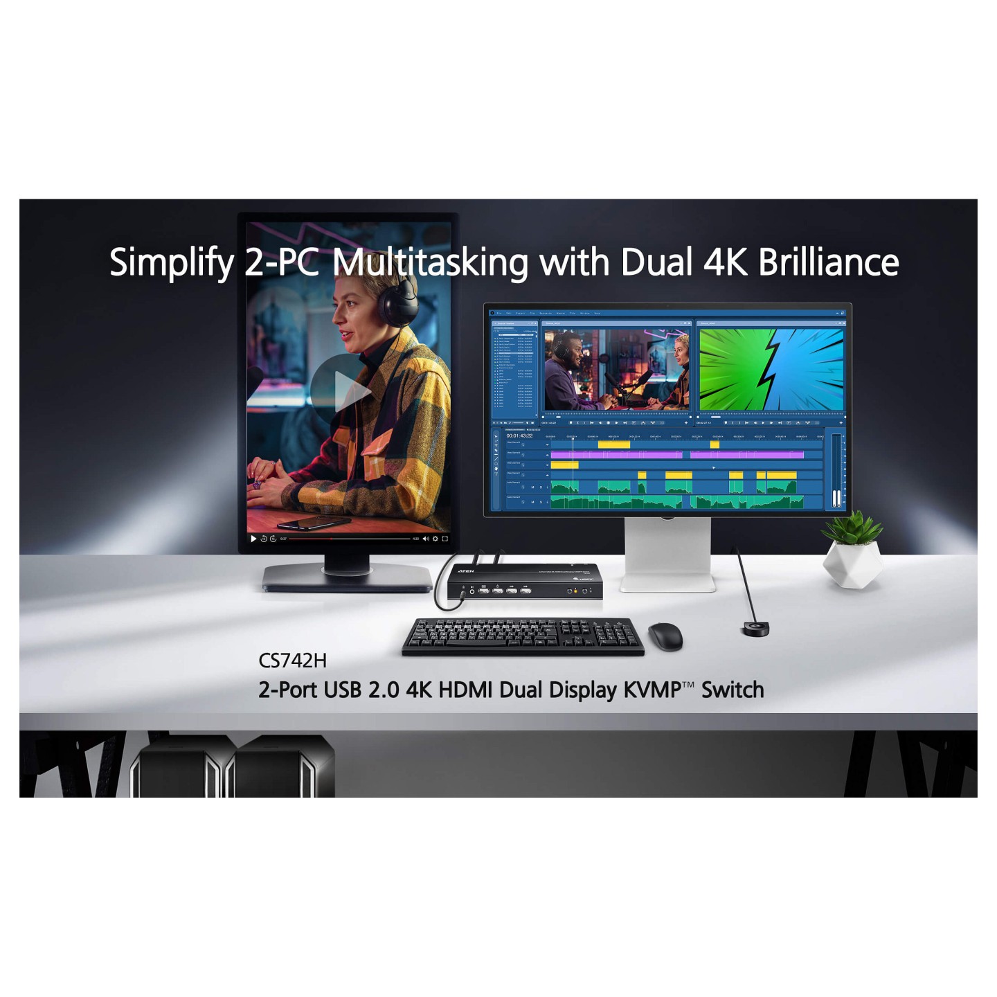 ATEN CS742H 2 Port USB 4K HDMI Dual Display KVM Switch — Buy in Cyprus with Fast Delivery