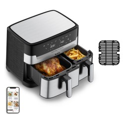 TEFAL Dual Easy Fry & Grill EY905D. Heißluftfritteuse. 8.3 l. Doppel. Edelstahl. Berührung. Eigenständig