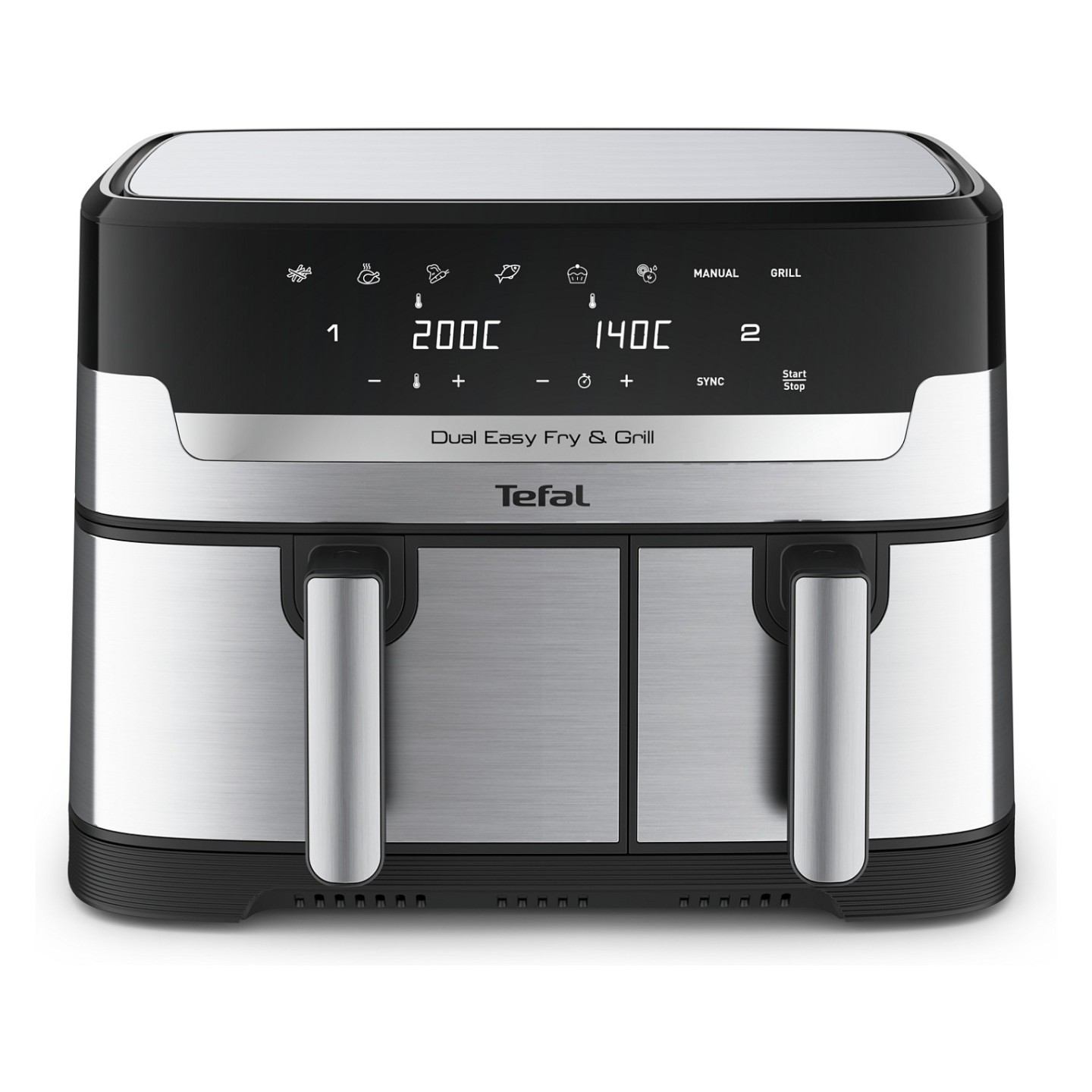TEFAL Dual Easy Fry & Grill EY905D. Heißluftfritteuse. 8.3 l. Doppel. Edelstahl. Berührung. Eigenständig