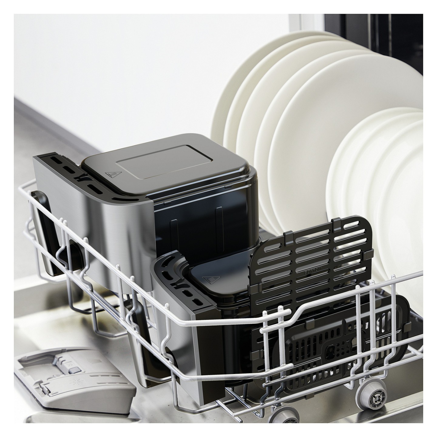 TEFAL Dual Easy Fry & Grill EY905D. Heißluftfritteuse. 8.3 l. Doppel. Edelstahl. Berührung. Eigenständig