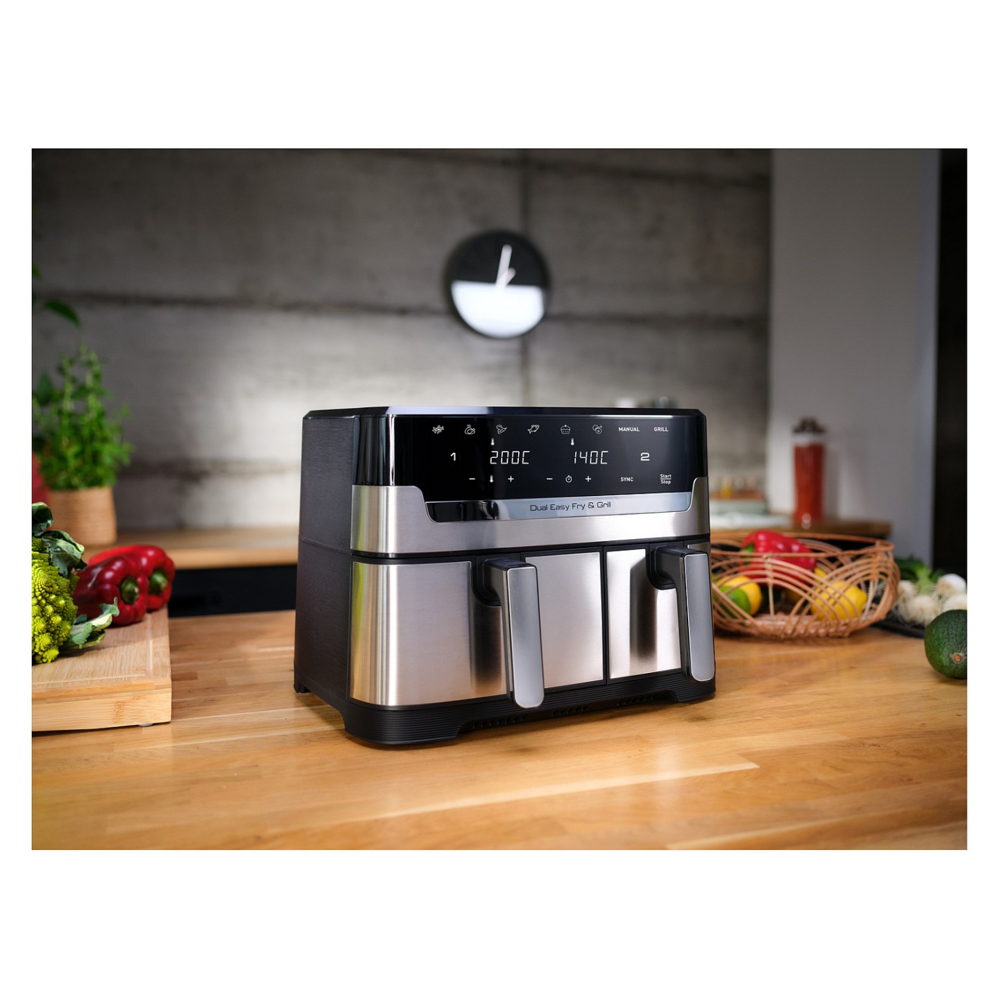 TEFAL Dual Easy Fry & Grill EY905D. Heißluftfritteuse. 8.3 l. Doppel. Edelstahl. Berührung. Eigenständig