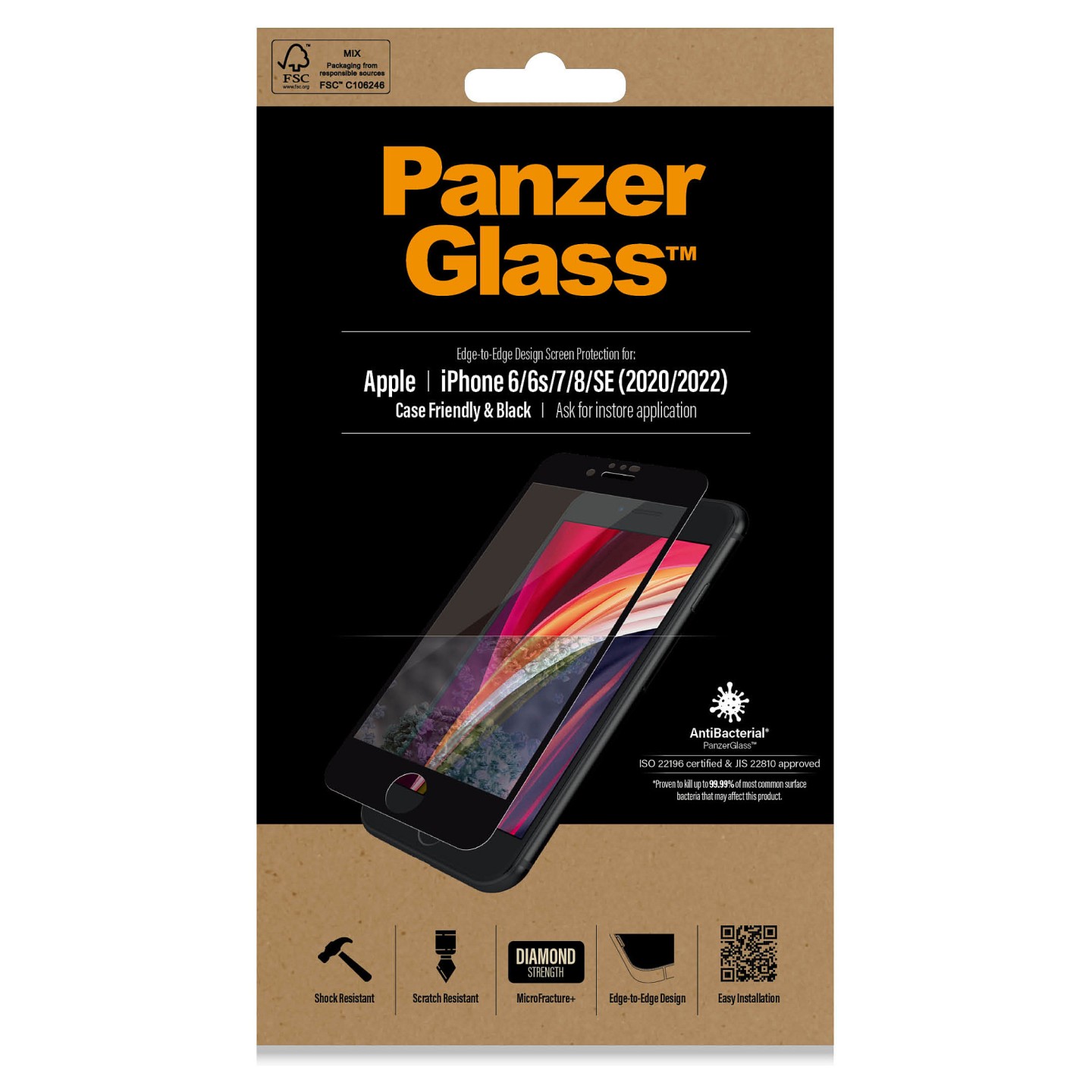 PanzerGlass E2E f. iPhone 6 7 8 SE 2020 2022. CF. Black — Buy in Cyprus with Fast Delivery