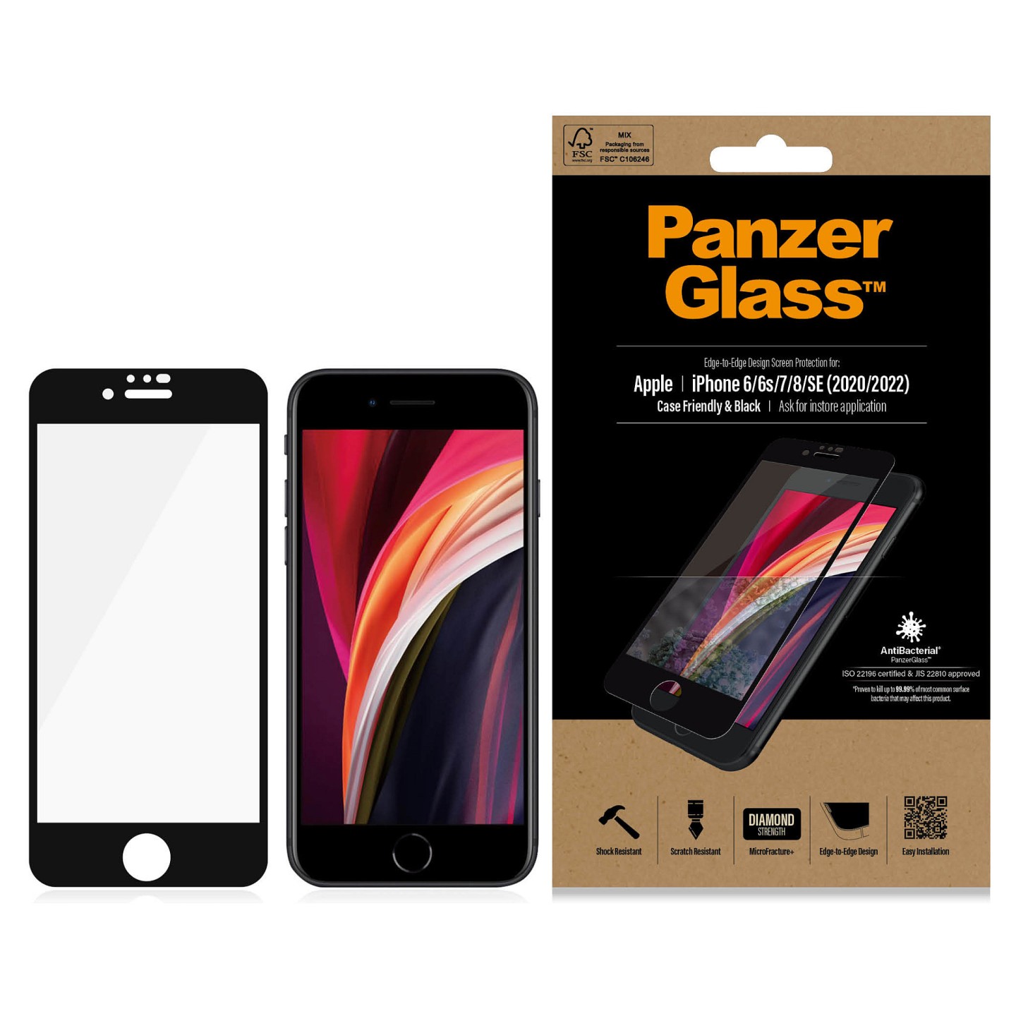 PanzerGlass E2E f. iPhone 6 7 8 SE 2020 2022. CF. Black — Buy in Cyprus with Fast Delivery