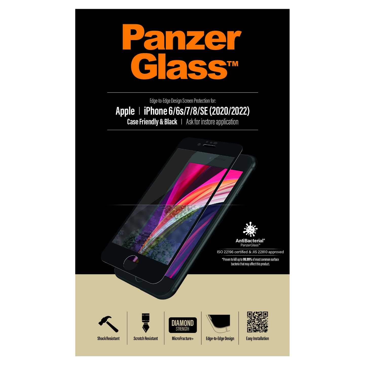 PanzerGlass E2E f. iPhone 6 7 8 SE 2020 2022. CF. Black — Buy in Cyprus with Fast Delivery