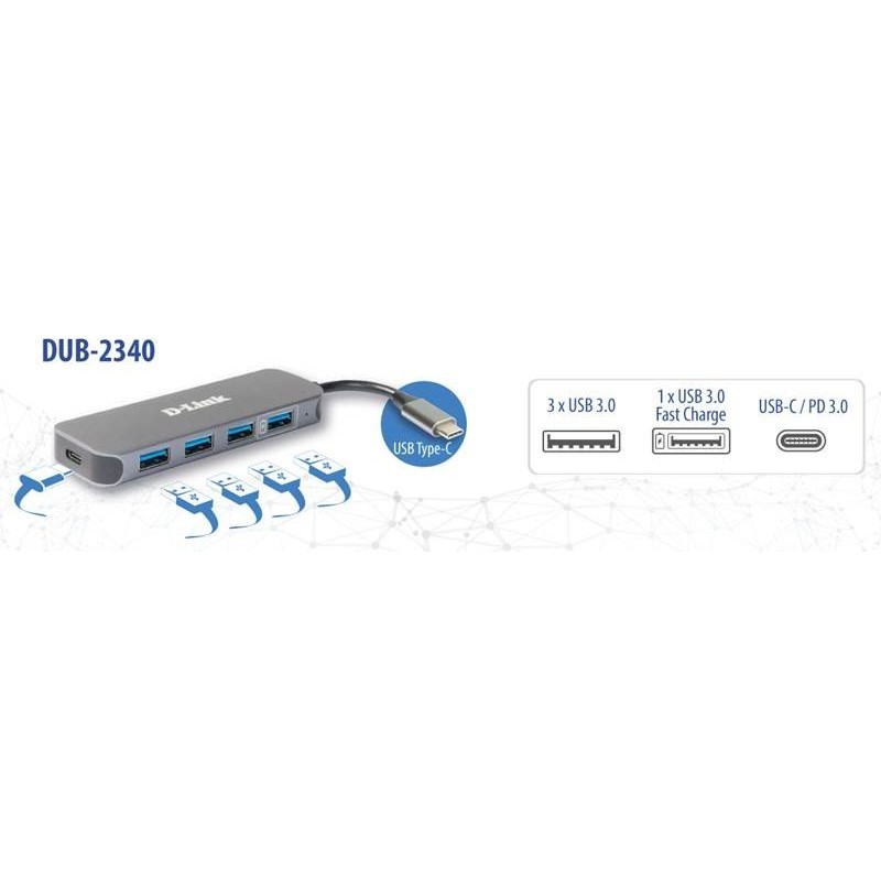 Buy D-Link USB-C Hub - DUB-2340 - 4x USB 3.0, 1x USB-C, 60W Power Delivery, Grey in Cyprus, Nicosia, Limassol, Larnaka, Pafos