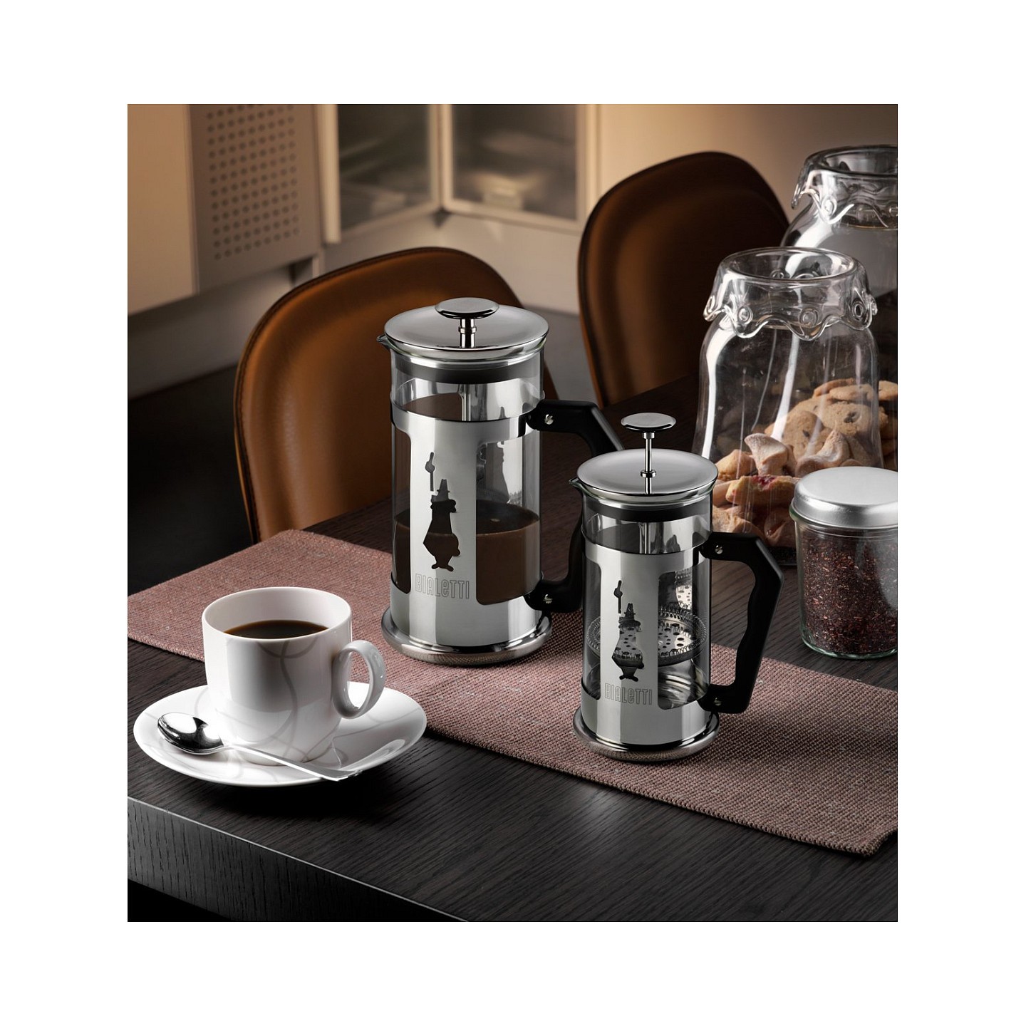 Bialetti Preziosa French-Press - Kaffee- und Teebereiter - silber schwarz - Edelstahl Glas - 1l