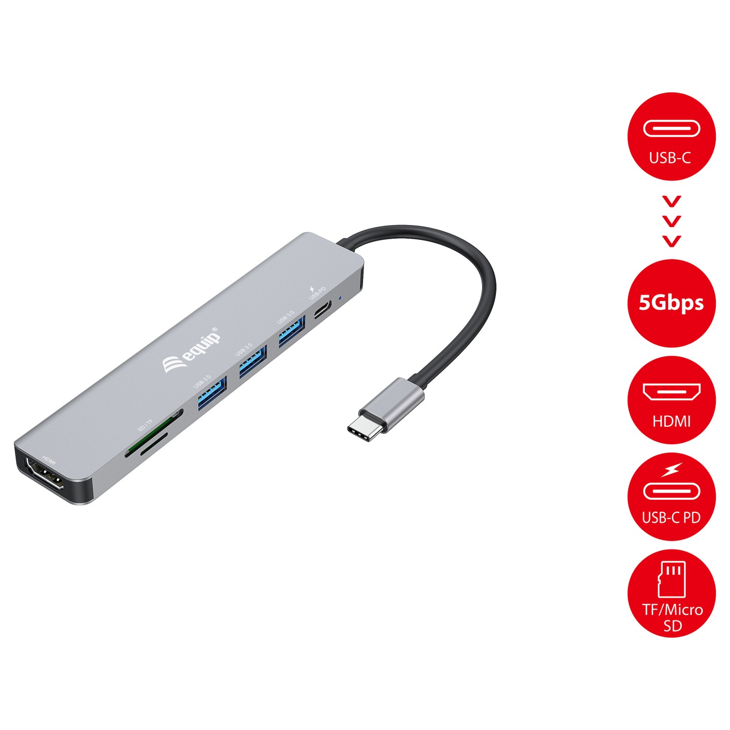 Equip Dock USB-C- to HDMI.3xUSB3.0.SD TF.100WPD 25cm si — Buy in Cyprus with Fast Delivery