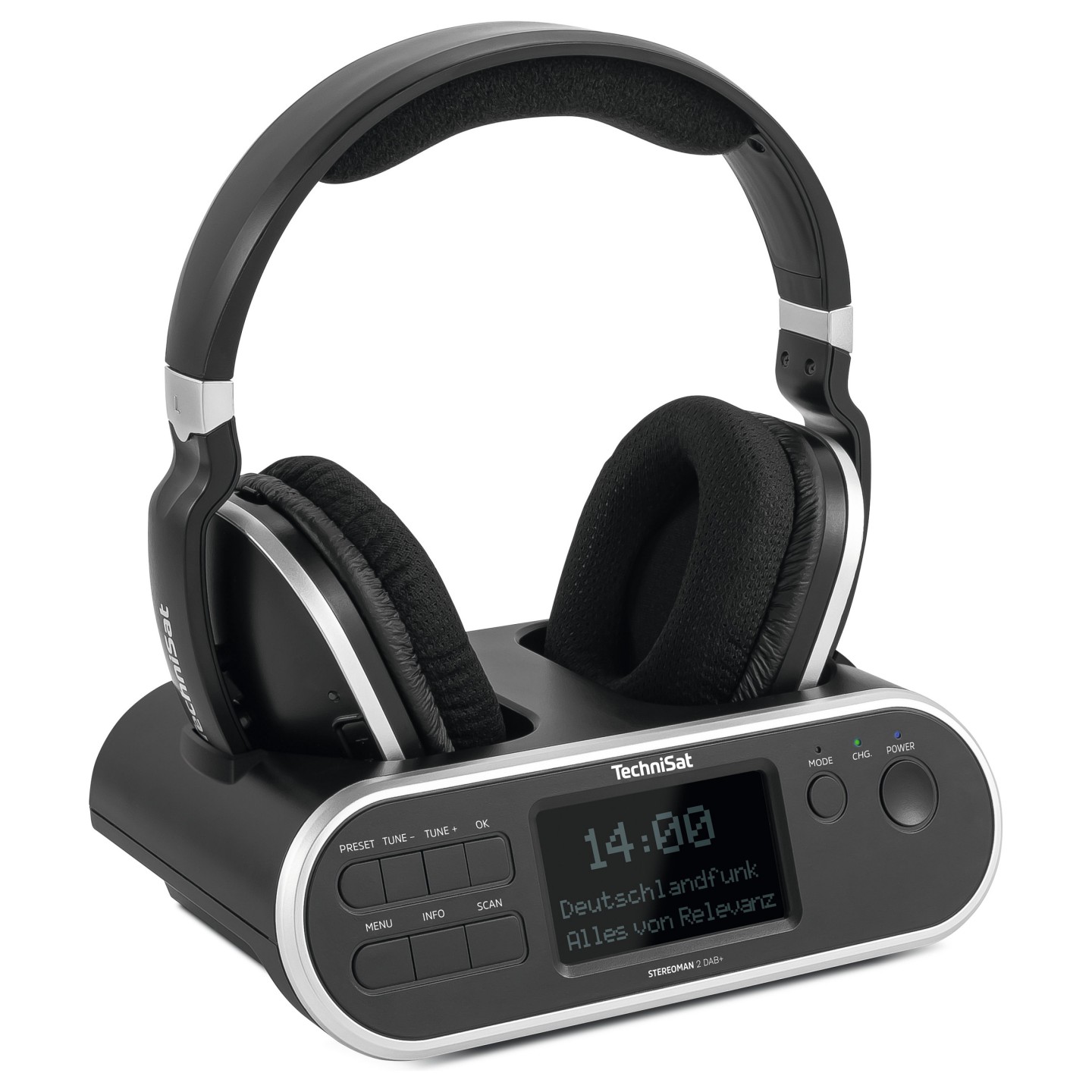 TSAT Stereoman 2 DAB+ sw Stereo-Funkkopfhörer mit Dockingstation 2.4GHz — Buy in Cyprus with Fast Delivery