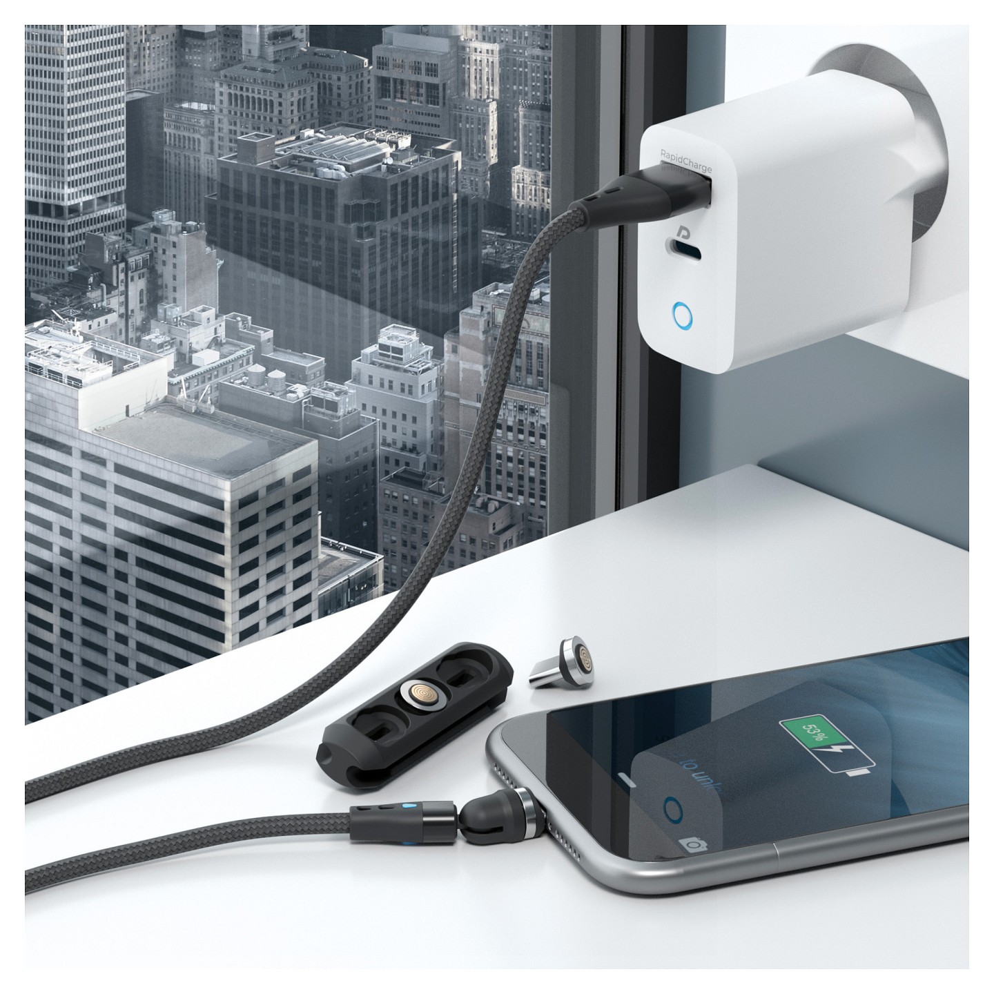 RealPower Magnetic cable 3 Amp.1m.schwarz mit Adaptern — Buy in Cyprus with Fast Delivery