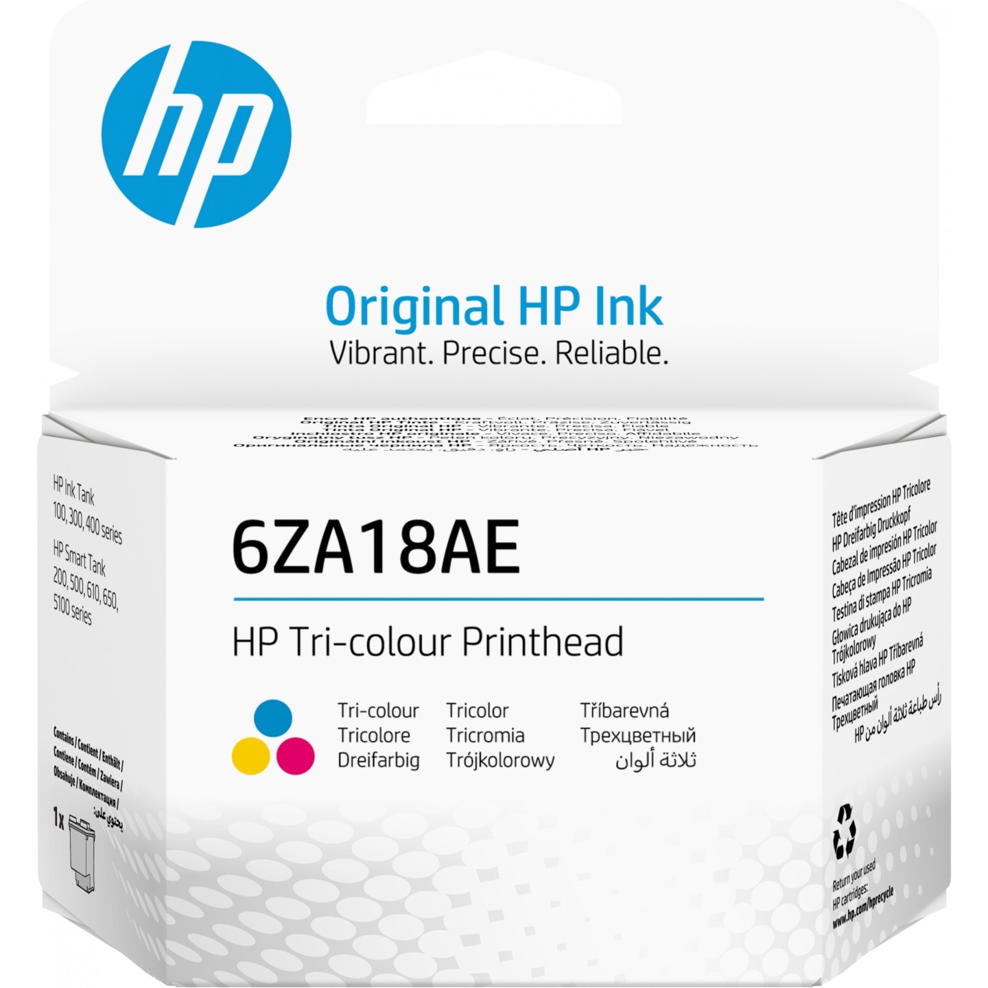 HP 6ZA18AE Tri-Color Printhead - Cyan/Magenta/Yellow - Fits HP Smart Tank & Tank 5100 Series
