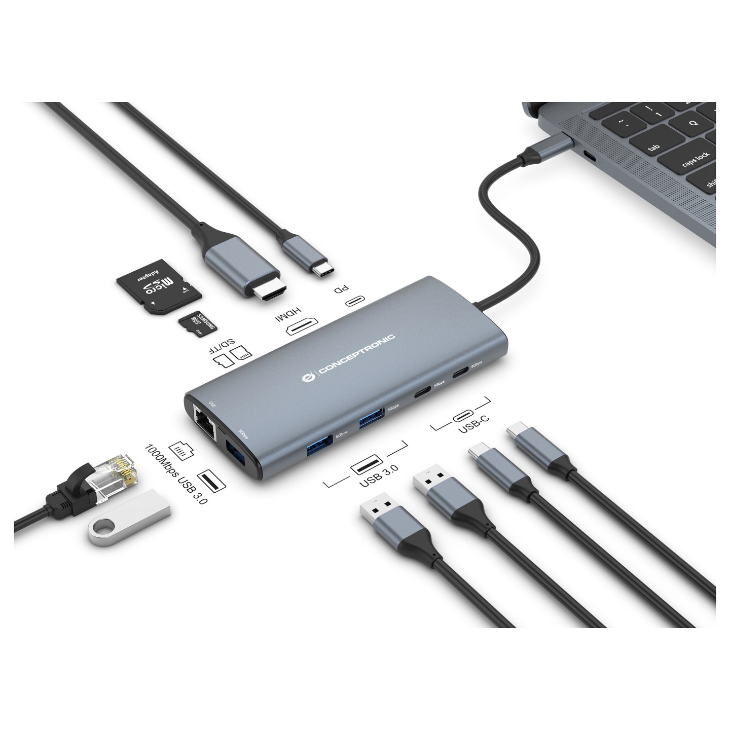CONCEPTRONIC 10-1 Dock USB-C- to HDMI 2xUSB-C 3xUSB-A + 20cm gr — Buy in Cyprus with Fast Delivery