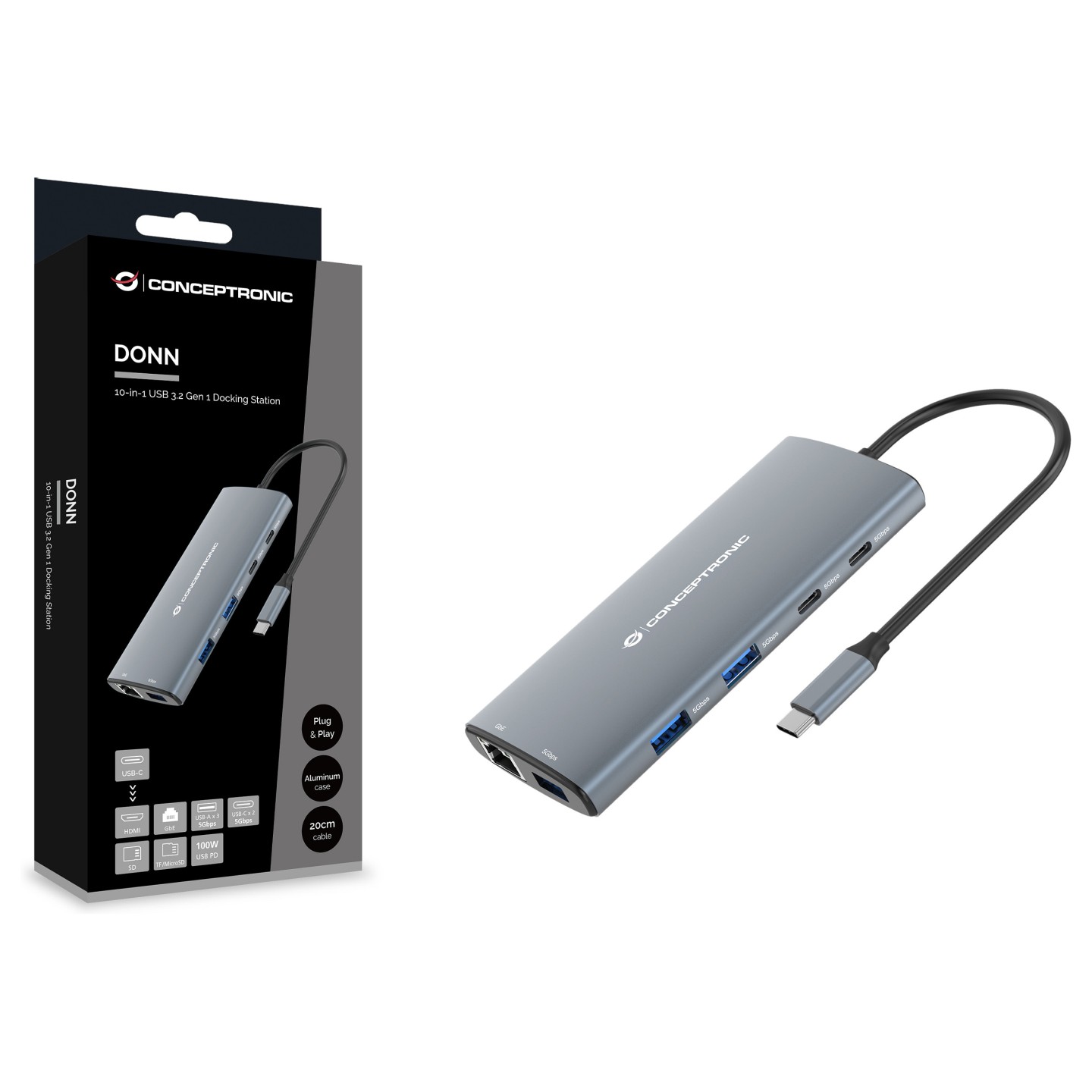 CONCEPTRONIC 10-1 Dock USB-C- to HDMI 2xUSB-C 3xUSB-A + 20cm gr — Buy in Cyprus with Fast Delivery
