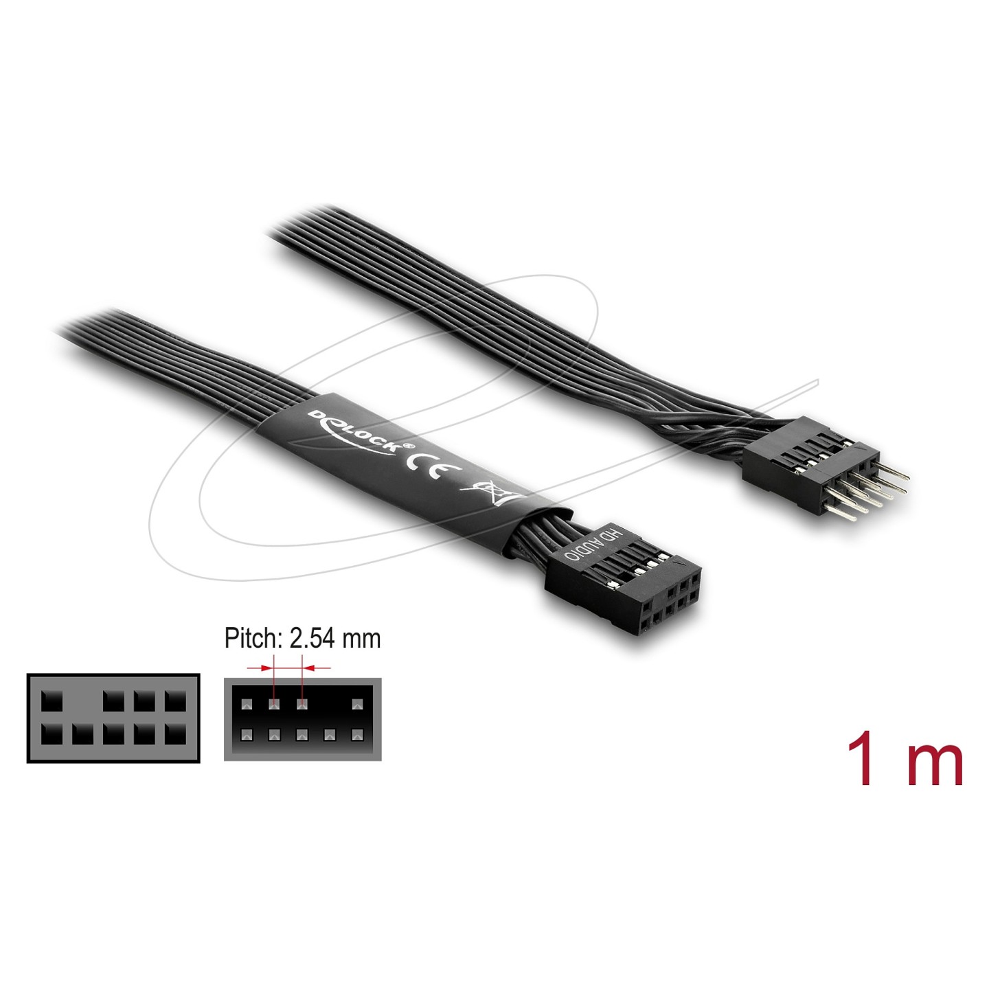 Delock HD Audio Flachbandkabel Mainboard Verlängerungskabel 9 Pin Pfostenstecker zu Pfostenbuchse 1 m schwarz