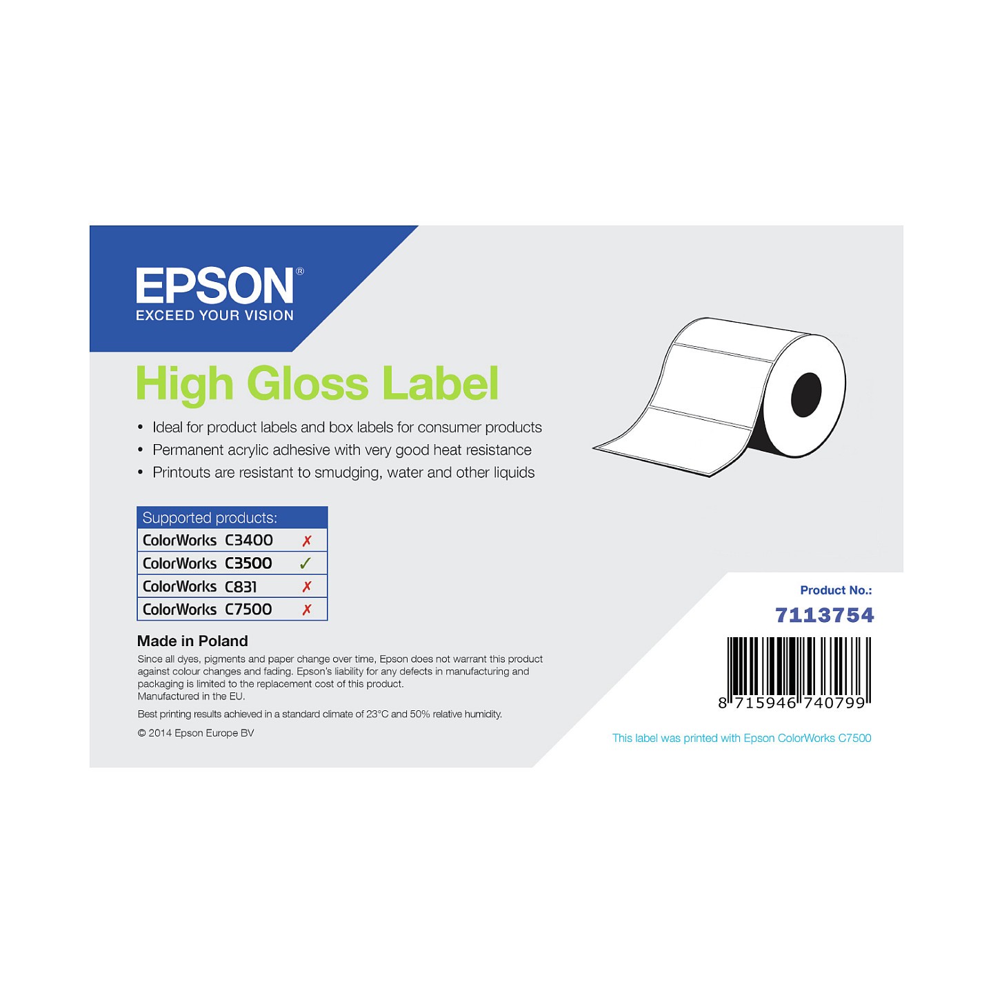 EPSON High Gloss Label 102x76mm 415 Etiketten. Die-Cut — Buy in Cyprus with Fast Delivery