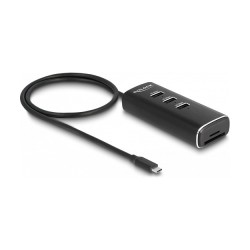 DELOCK 3 Port USB 10 Gbps Hub inklusive SD und Micro SD Card Reader mit USB Type-C Anschluss 60cm Kabel und Schalter ...
