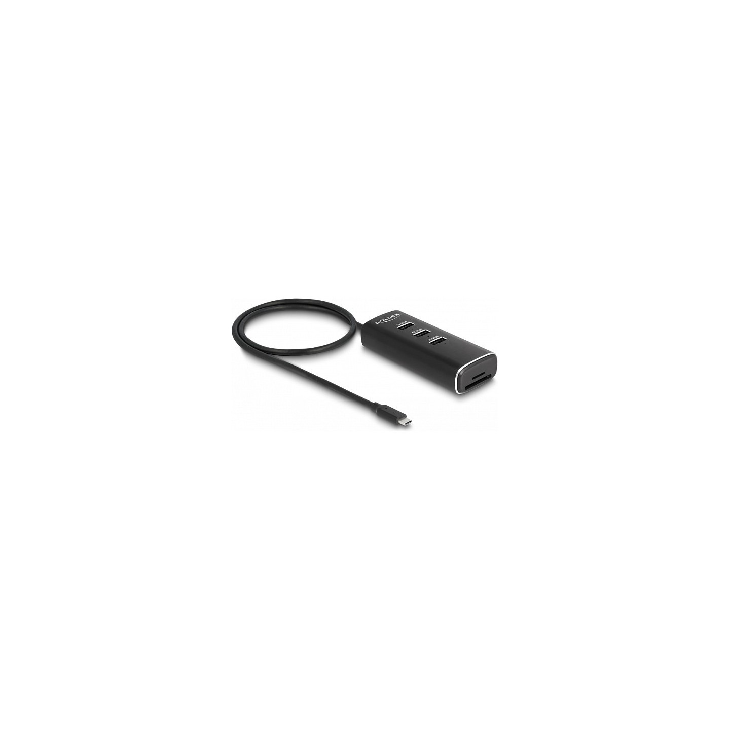 DELOCK 3 Port USB 10 Gbps Hub inklusive SD und Micro SD Card Reader mit USB Type-C Anschluss 60cm Kabel und Schalter ...