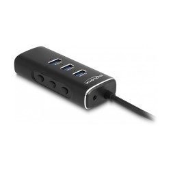 DELOCK 3 Port USB 10 Gbps Hub inklusive SD und Micro SD Card Reader mit USB Type-C Anschluss 60cm Kabel und Schalter ...