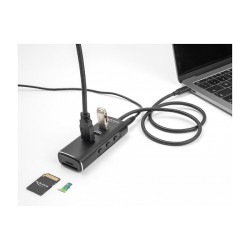 DELOCK 3 Port USB 10 Gbps Hub inklusive SD und Micro SD Card Reader mit USB Type-C Anschluss 60cm Kabel und Schalter ...