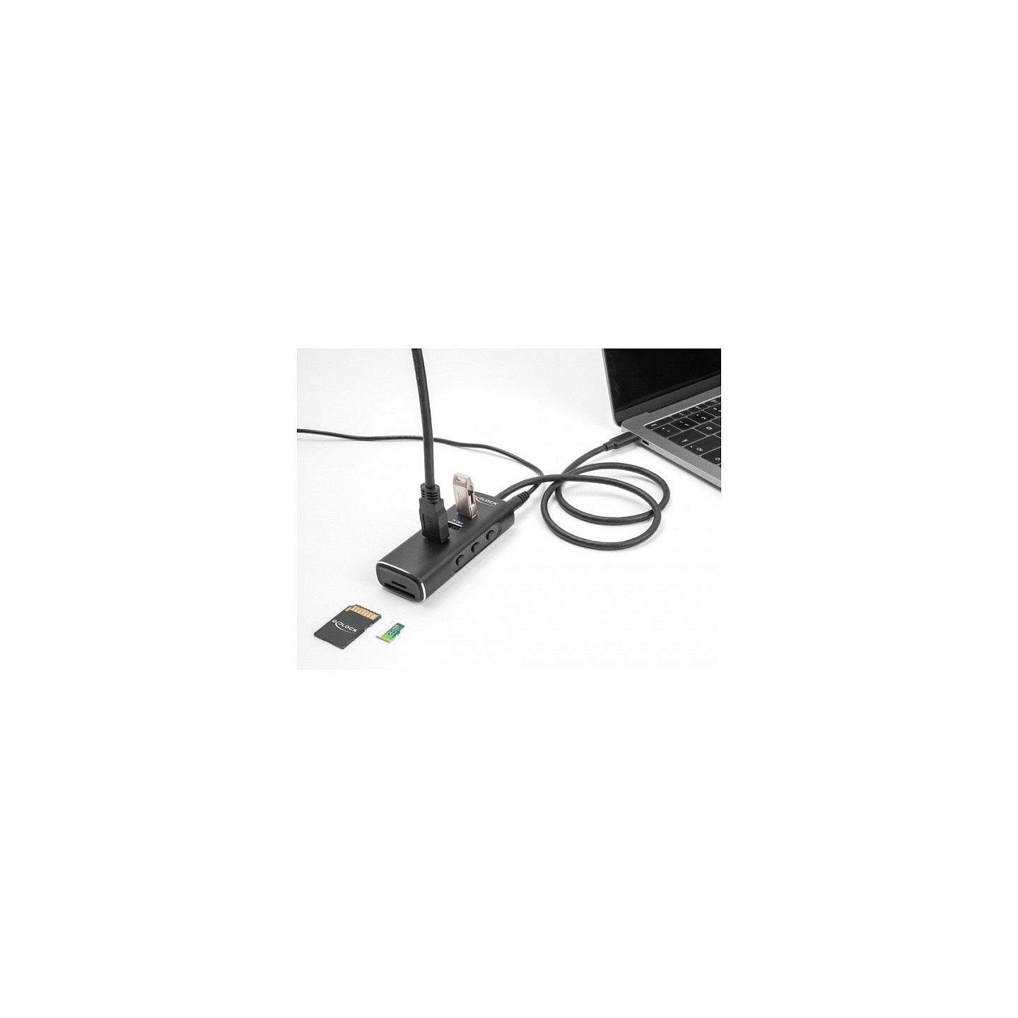DELOCK 3 Port USB 10 Gbps Hub inklusive SD und Micro SD Card Reader mit USB Type-C Anschluss 60cm Kabel und Schalter ...