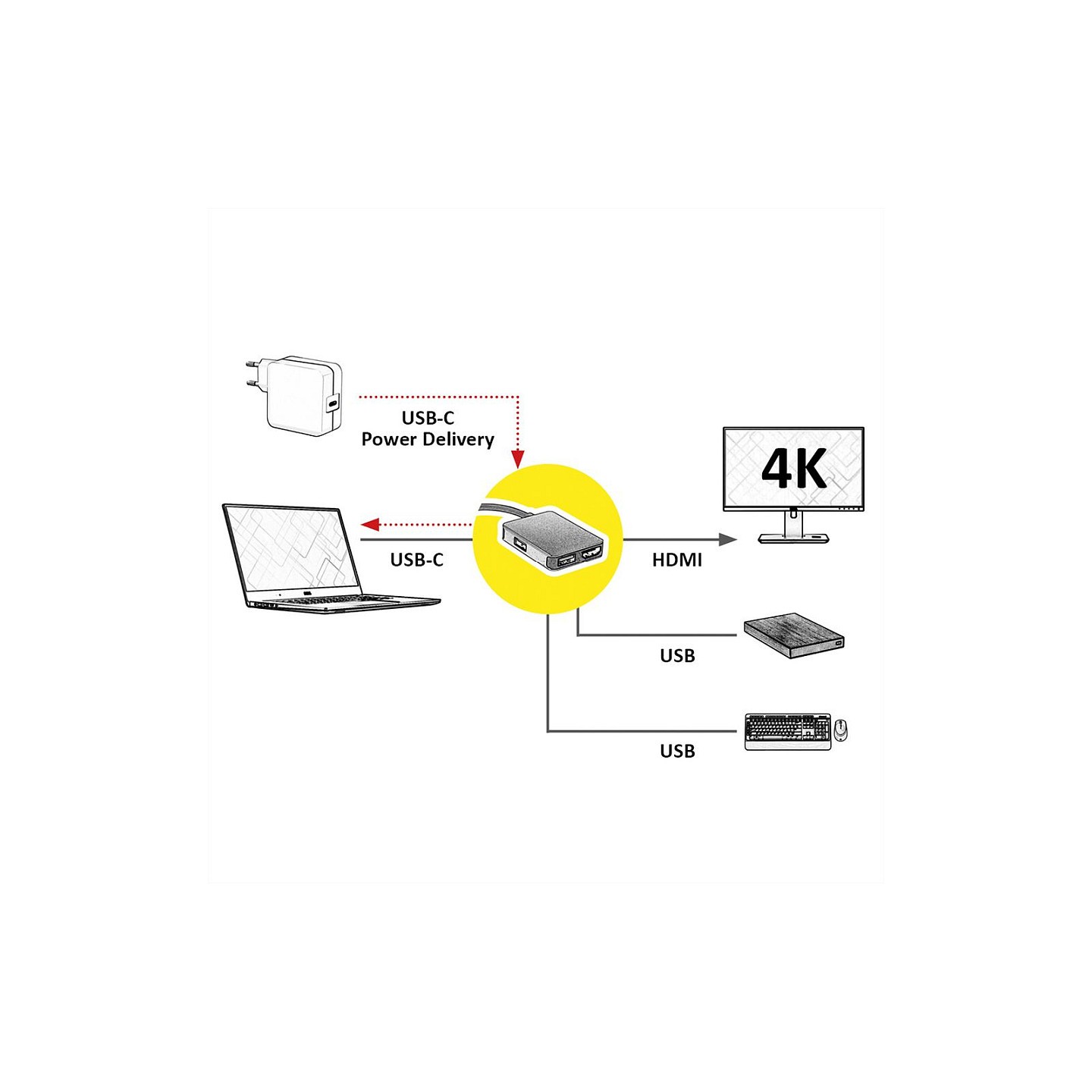 ROLINE GOLD USB Typ C Dockingstation. HDMI 4K. 2x USB 3.2 Gen 1. 1x PD — Buy in Cyprus with Fast Delivery