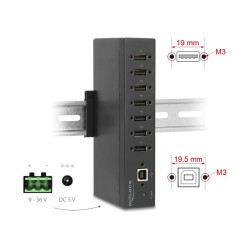 Industrie Hub 7 x USB 2.0 Typ-A mit 15 kV ESD Schutz und Hutschienenbefestigung — Buy in Cyprus with Fast Delivery