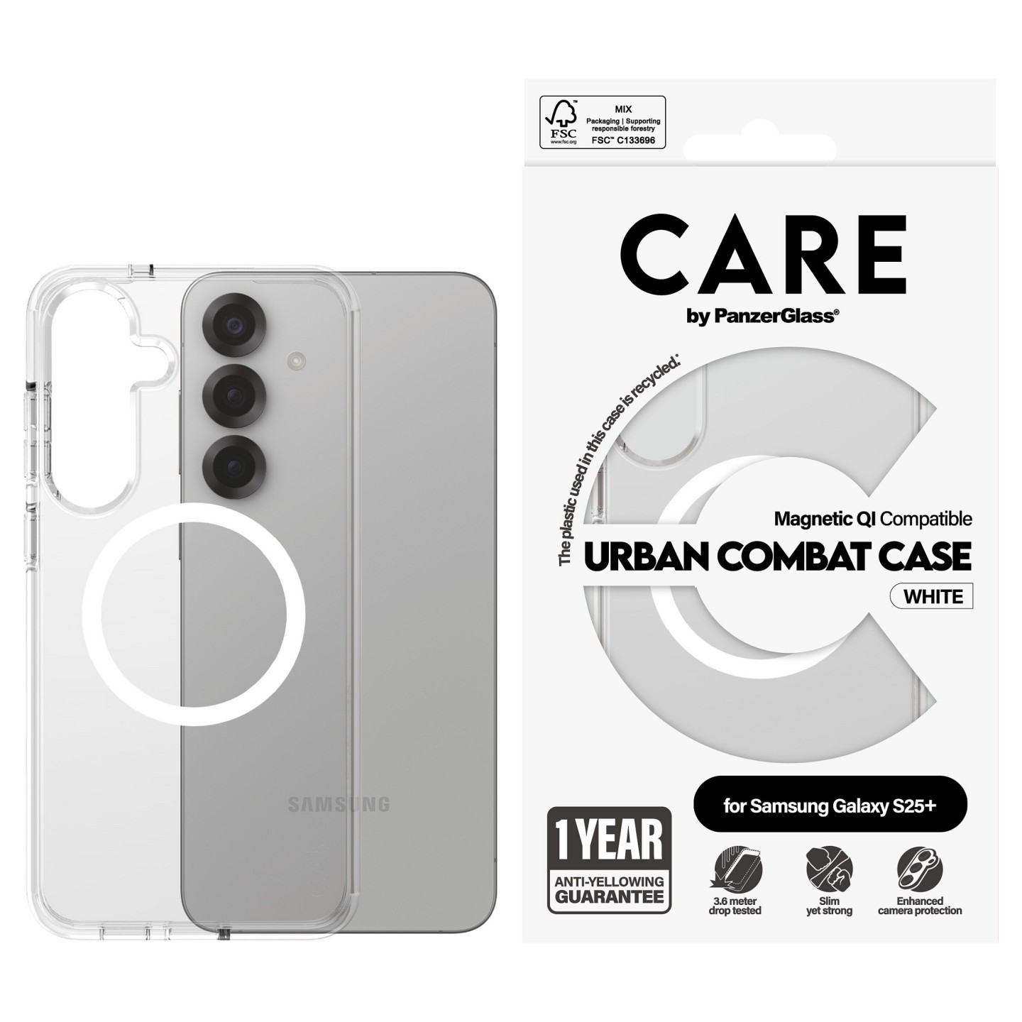 CARE Flagship Case Clear w. white QI Galaxy S25 Plus — Buy in Cyprus with Fast Delivery